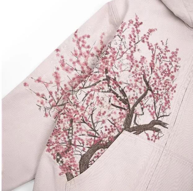 Pink zipper jacket - Sakura tree motif